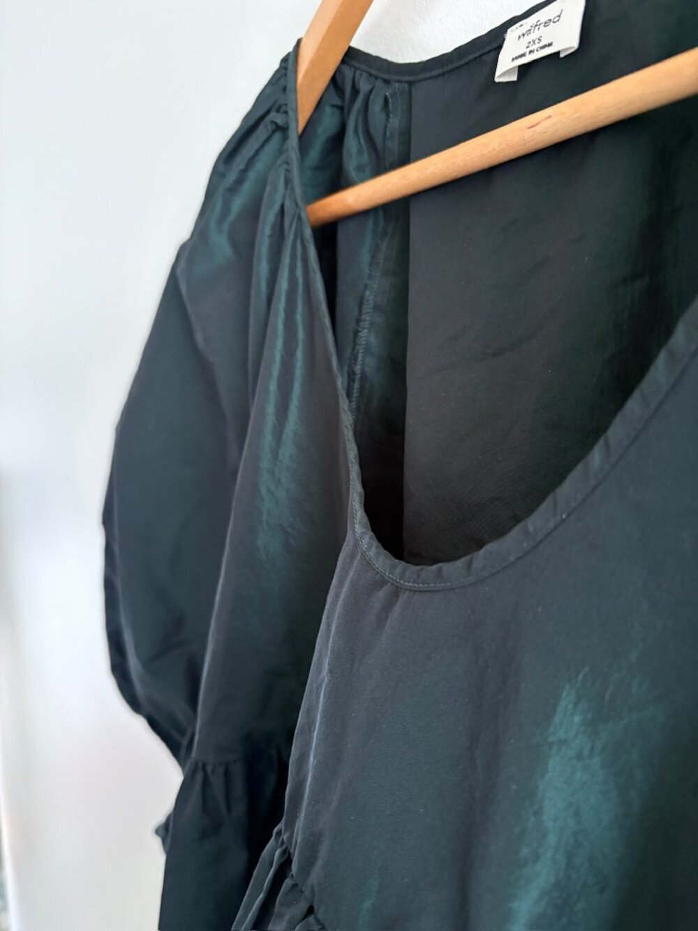 Aritzia Wilfred Fantasy Taffeta Babydoll Dress Dark Shimmer Green 2XS - Picture 6 of 6